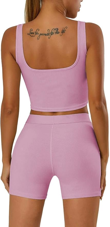 LICOBOD Casual Workout Sets 2 Piece Outfits for Women Ribbed Crop Tank Top High Waist Yoga Leggings Lounge Wear Tracksuit