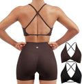 SUUKSESS Women 2 Piece Open Back Strappy Sports Bra Pack Twist V Neck Workout Crops