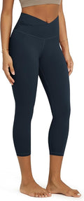 ODODOS Women's Cross Waist Yoga Leggings with Inner Pocket, 23"/25"/28" Gathered Crossover Workout Yoga Pants