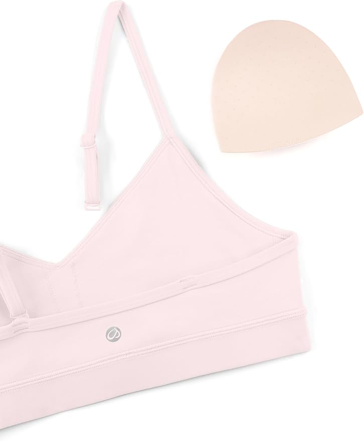 CRZ YOGA Butterluxe V-Neck Sports Bras for Women - Adjustable Thin Straps Padded Yoga Top Basic Wireless Camisole