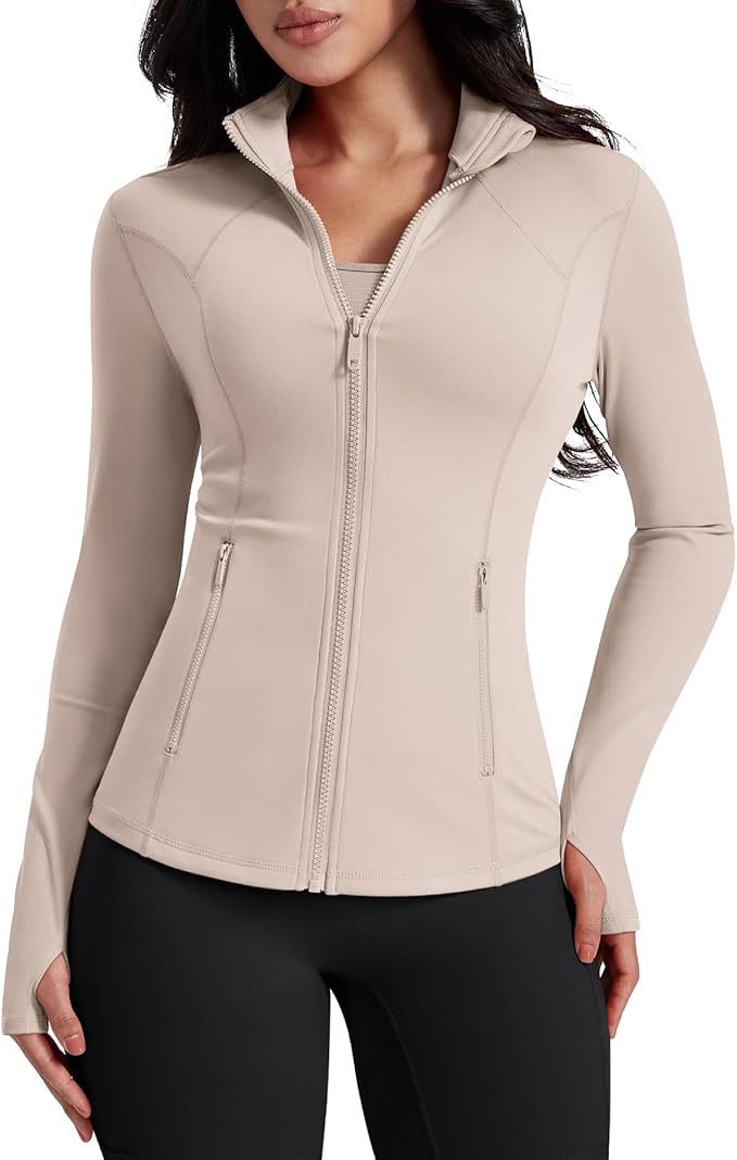 AVGO Womens Workout Jackets Lightweight Athletic Zip Up Jacket Slim Fit Running Gym Top with Pockets & Thumb Holes