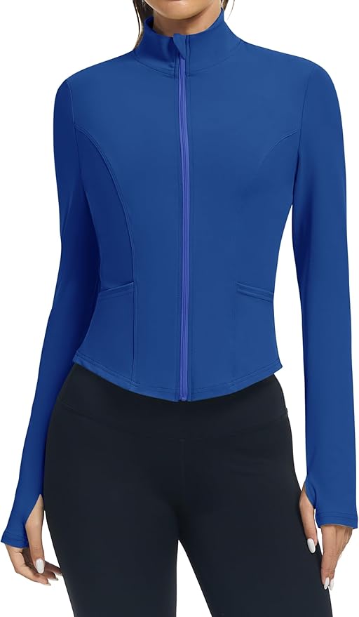 LOMON Women's Athletic Jackets Cropped Long Sleeve Workout Tops Yoga Zip Up Jackets Gym Tops Golf Shirts