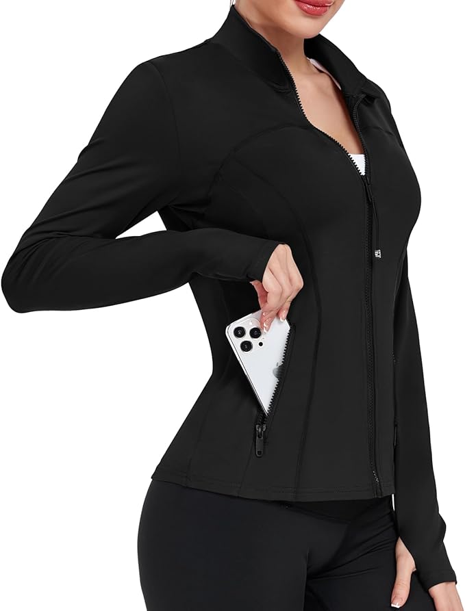 Women's Workout Jackets Full Zip Running Yoga Jackets Lightweight Athletic Clothes with Thumb Holes