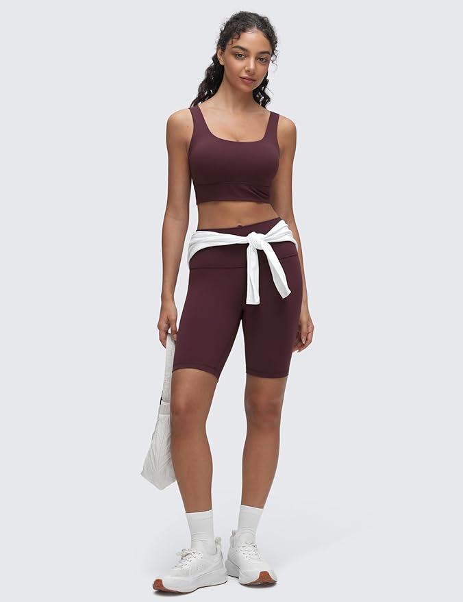 CRZ YOGA Butterluxe U Back Longline Sports Bras for Women - Scoop Neck Padded Yoga Workout Crop Top with Built in Pads