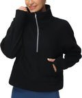 THE GYM PEOPLE Womens' Half Zip Pullover Fleece Stand Collar Crop Sweatshirt with Pockets Thumb Hole