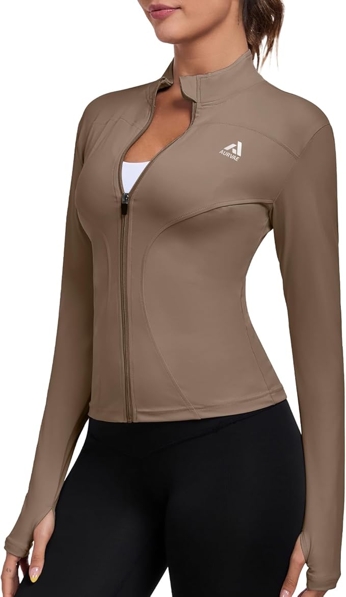 Women's Full Zip Workout Jacket Lightweight Running Slim Fit Athletic Jackets With Thumb Holes