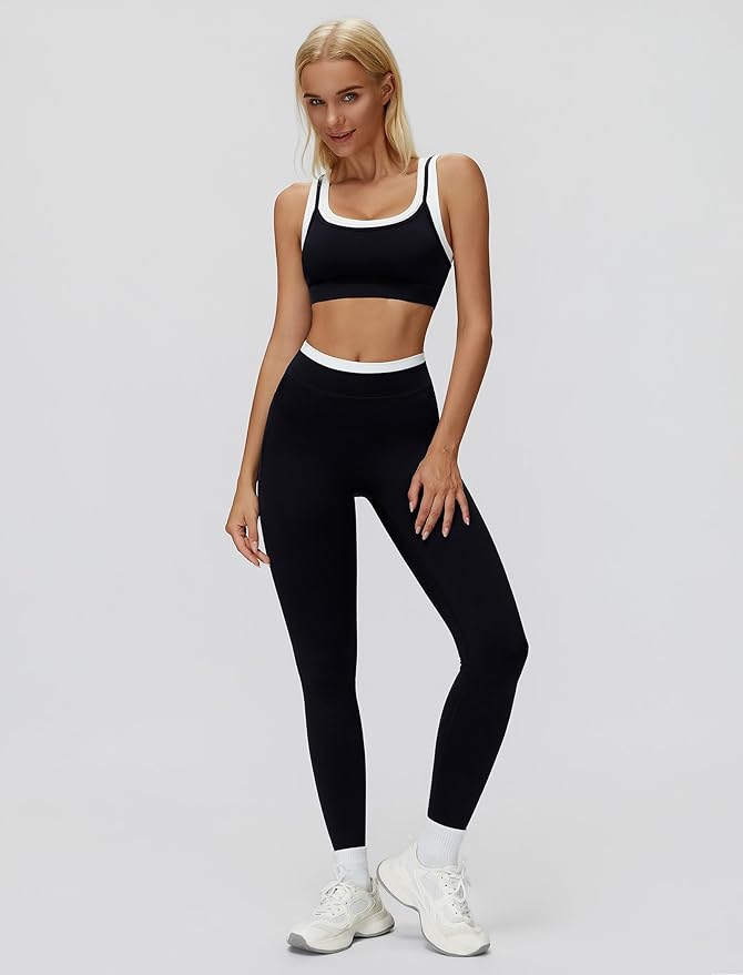 ABOCIW Two Piece Workout Sets for Women Layer Sports Bra Tummy Control High Wait Leggings Gym Yoga Outfits