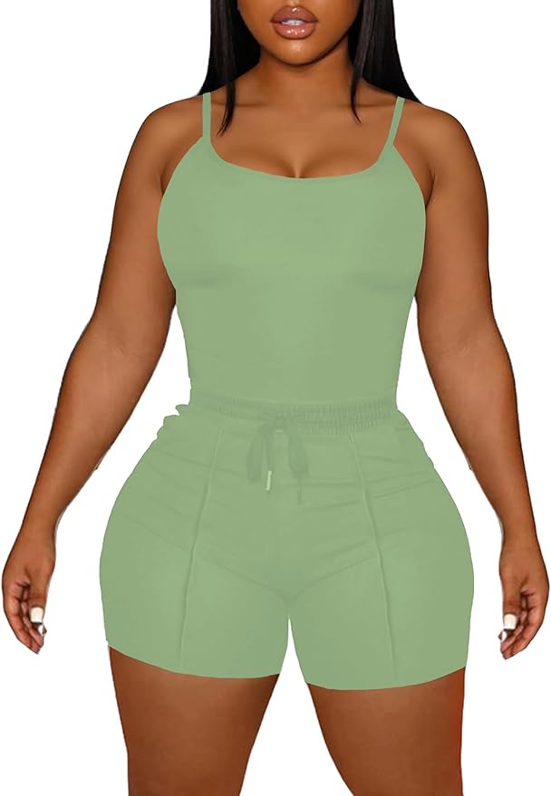 HBQ Women 2 Piece Outfits Sleeveless Tank Tops Biker Short Workout Jogger Sets Summer