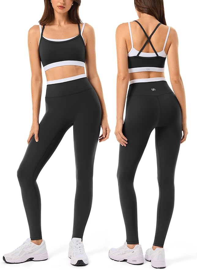 2 Pieces Workout Sets for Women,Seamless Yoga Leggings with Padded Sports Bras,Athletic Matching Outfits,Gym,Casual