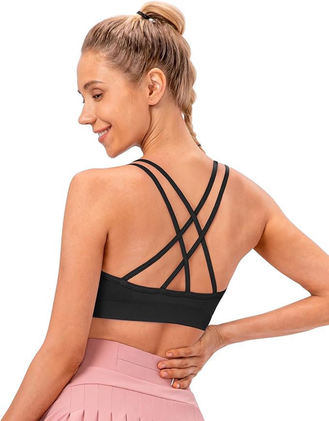 VEQKING Women's Cross Back Sports Bra Padded Strappy Medium Support Yoga Bra for Workout Fitness 3 Pack