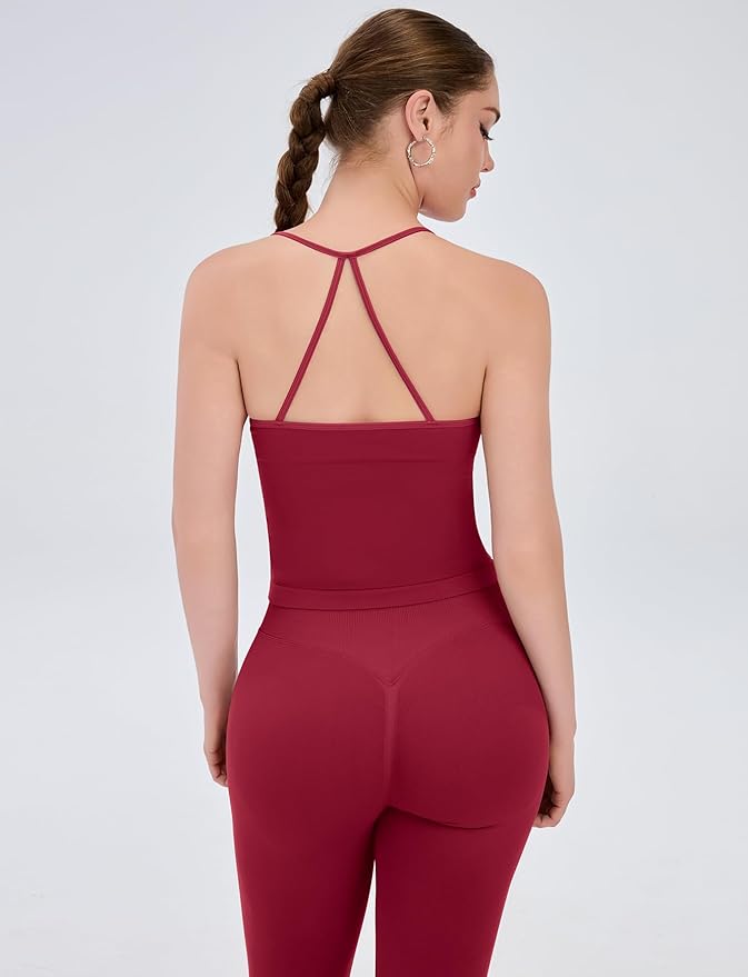 2 Piece Workout Sets for Women Halter Neck Cross Back Tank Top Macthing High Waist Leggings Sets Gym Outfits