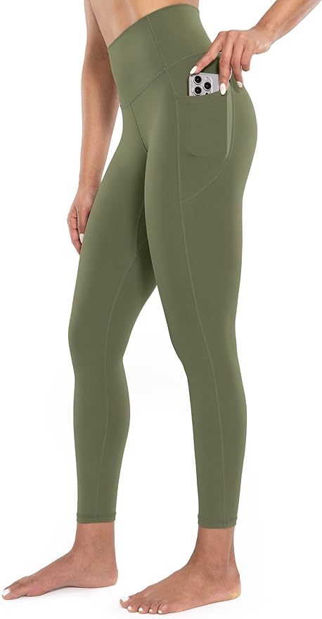 ENERBLOOM Workout Leggings with Pockets for Women High Waist Yoga Pants 25"/28" Cream Soft Lightweight Athletic Gym Tights