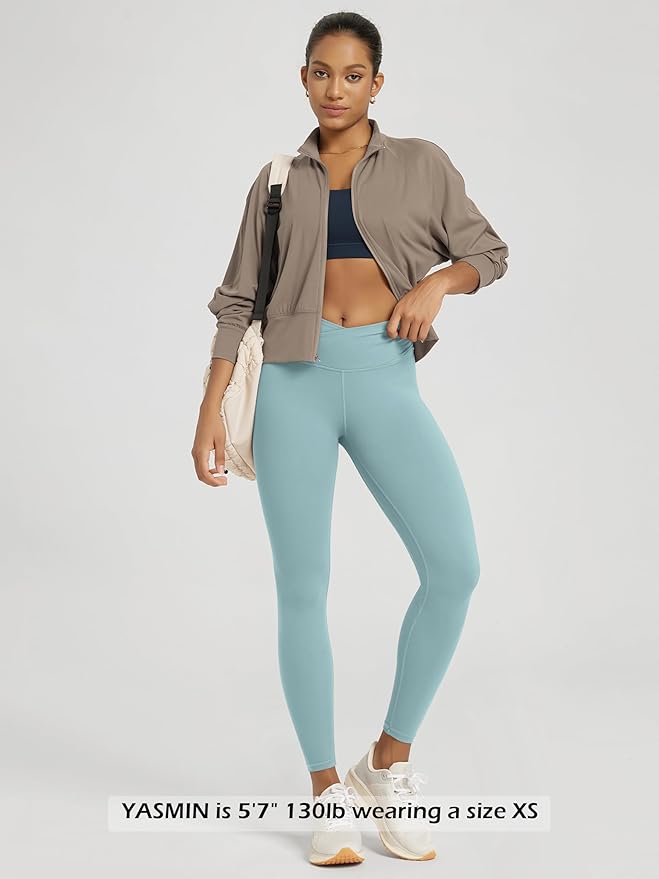 ODODOS Women's Cross Waist Yoga Leggings with Inner Pocket, 23"/25"/28" Gathered Crossover Workout Yoga Pants