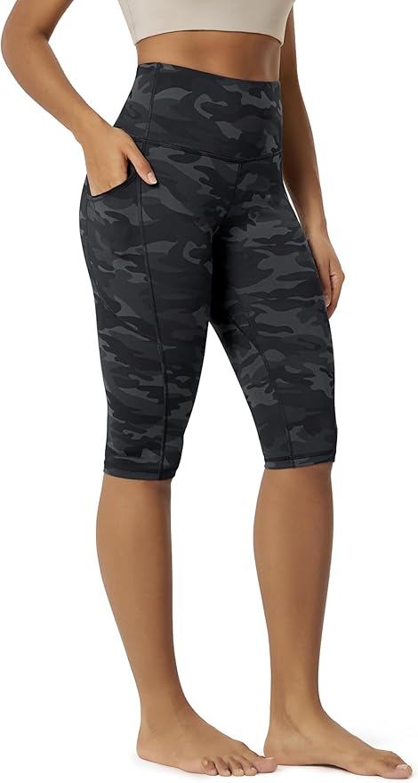 ODODOS Women's High Waisted Yoga Capris with Pockets, Tummy Control Non See Through Workout Athletic Running Capri Leggings