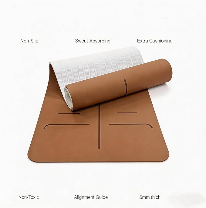 Cork Yoga Mat extra thick 6mm TPE Yoga Mat 72x24 Inch High Density Non-Slip Workout Mat Super Grip Quick-Dry for Hot Yoga, Home Gym