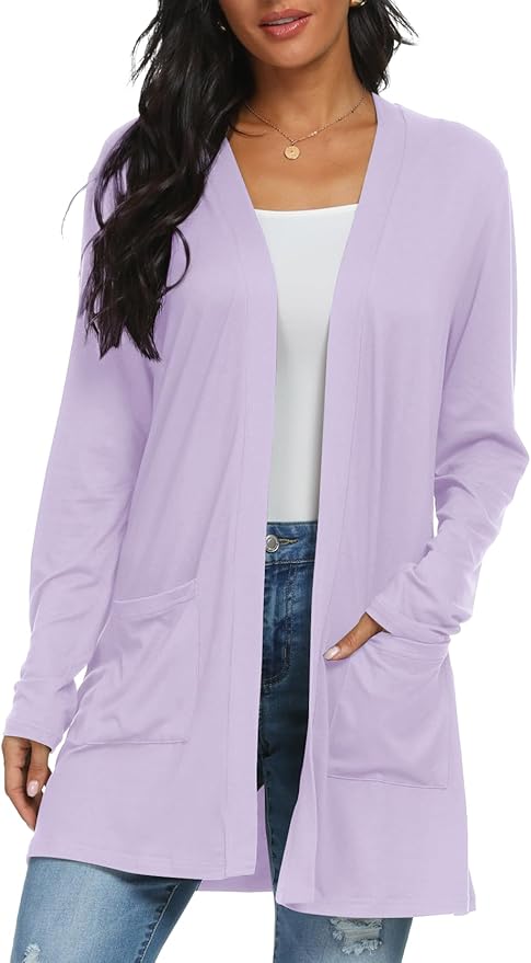 Womens Casual Lightweight with Pocketes Long Sleeve Open Front Cardigan