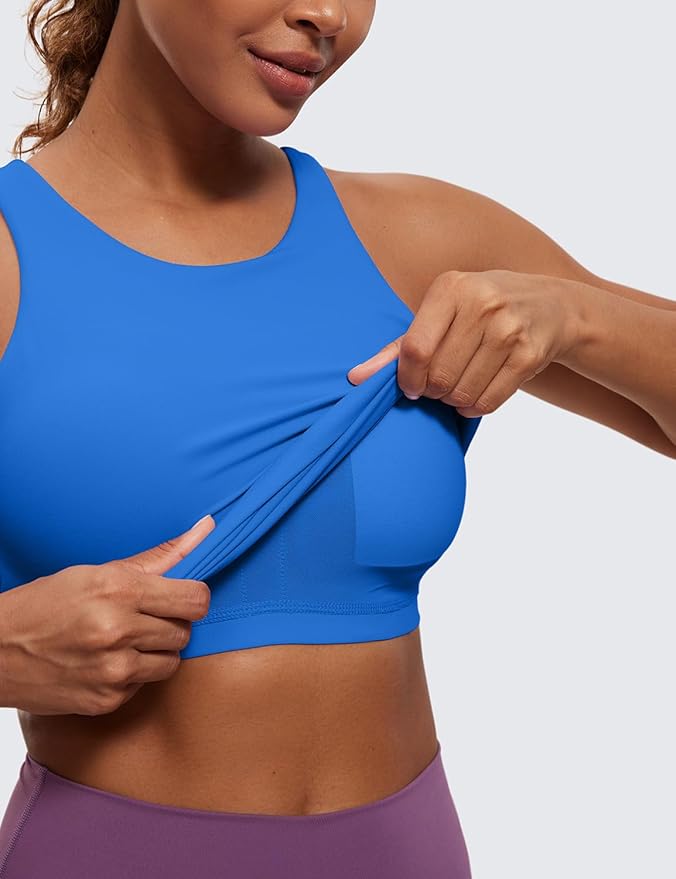 CRZ YOGA Butterluxe High Neck Tank Tops for Women - Racerback Workout Padded Yoga Athletic Camisole with Built in Bra