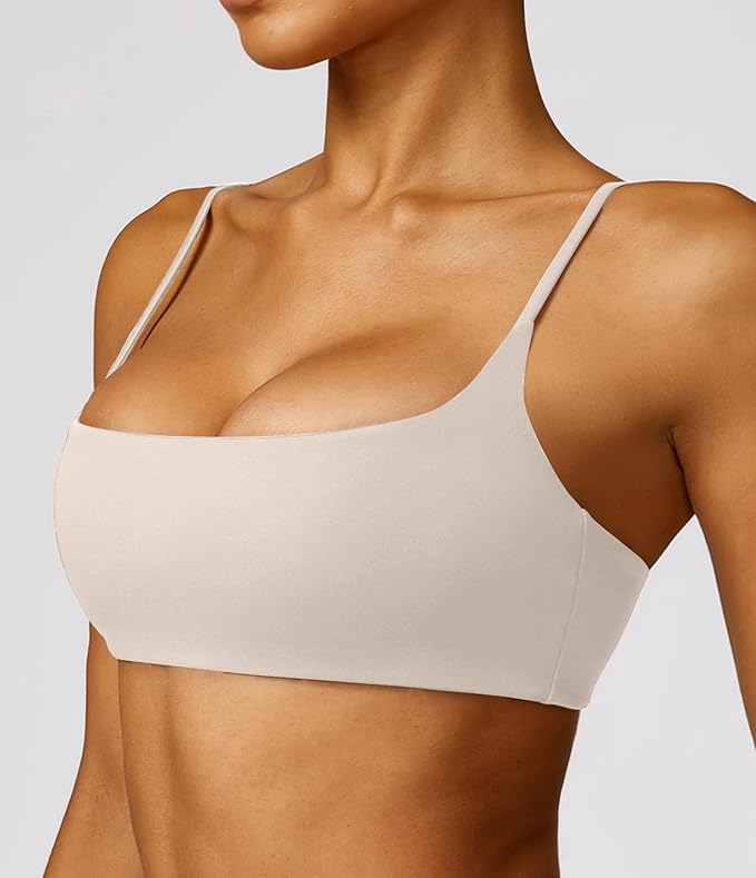 Comper Women's Sports Bra with Thin Straps Stretchy Wirefree Workout Bras Lightweight Workouts Bralette with Removable Pads