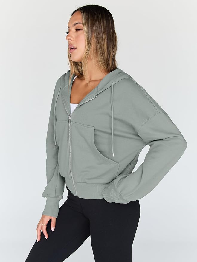 Trendy Queen Hoodies for Women Full Zip Up Cropped Sweatshirts Jackets Casual Comfy Gym Tops Fall Outfits Winter Clothes 2026