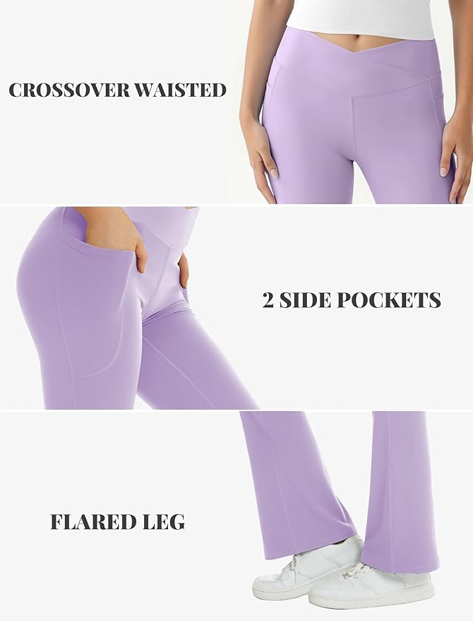 COPYLEAF Women's Flare Yoga Pants with Pockets V Crossover High Waisted Bootcut Yoga Leggings-Flare Workout Gym Leggings