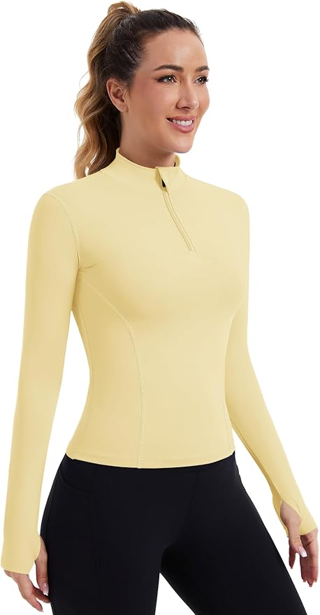 ZHENWEI Womens Workout Tops Long Sleeve Quarter Zip Pullover Quick Dry Golf Shirt Athletic Slim Fit Crop Yoga Gym Tops