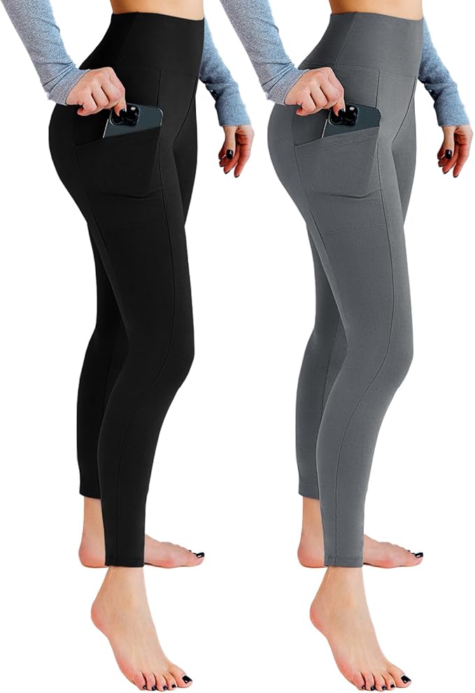 Leafigure 2 Pack Leggings with Pockets for Women, High Waisted Soft Leggings for Yoga Gym