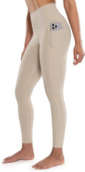 ENERBLOOM Workout Leggings with Pockets for Women High Waist Yoga Pants 25"/28" Cream Soft Lightweight Athletic Gym Tights