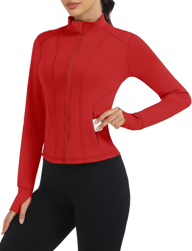 Loovoo Women's Workout Jacket Lightweight Zip Up Athletic Jackets Cropped Slim Fit Running Yoga Tops with Pockets