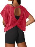 UNIANKIYA Open Back Workout Tops for Women Loose Fit Athletic Crop Tee Short Sleeve Gym Running Yoga Shirt