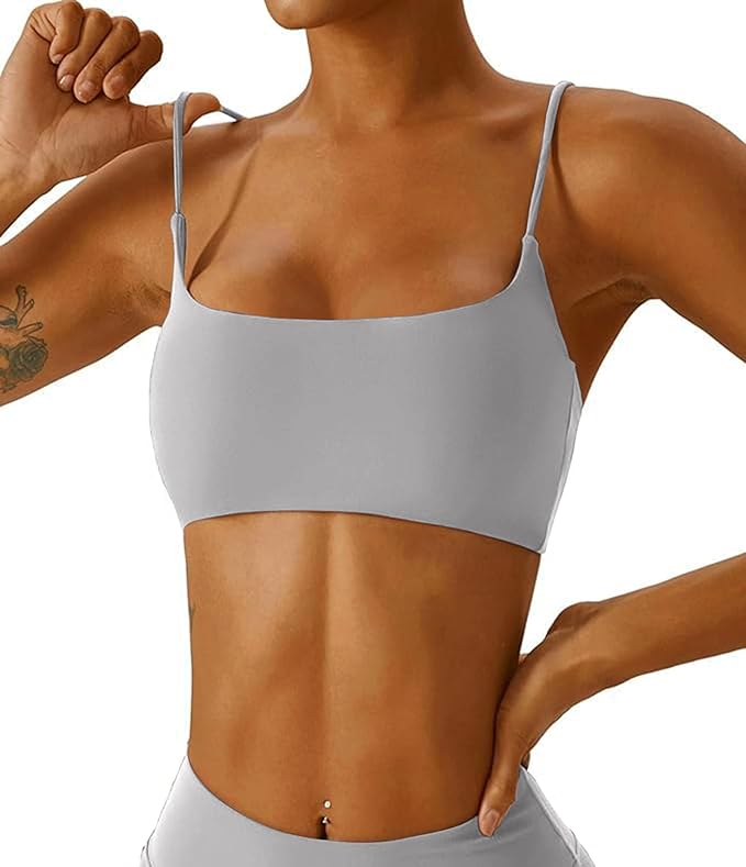 Comper Women's Sports Bra with Thin Straps Stretchy Wirefree Workout Bras Lightweight Workouts Bralette with Removable Pads