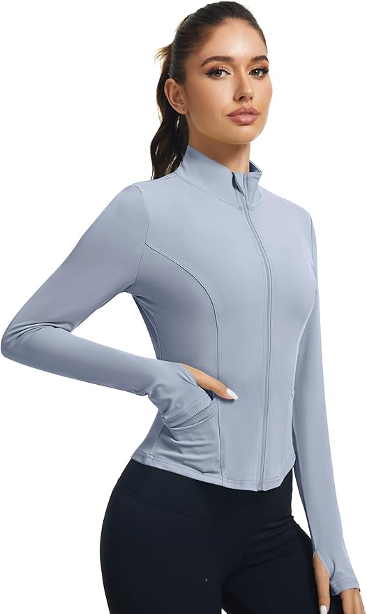 LOMON Women's Athletic Jackets Cropped Long Sleeve Workout Tops Yoga Zip Up Jackets Gym Tops Golf Shirts