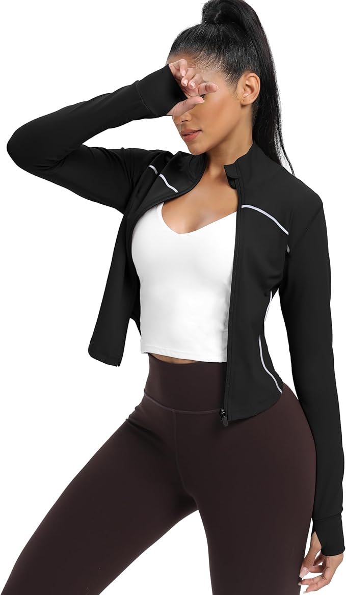 GYM RAINBOW Womens Zip Up Workout Jakcets Cropped Lightweight Slim Fit Running Athletic Jackets
