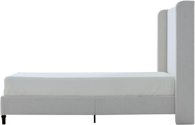 Upholstered Bed Frame King Size, 54" Tall Headboard Curved Wingback Platform Bed Frame/Elegant Boucle Bed Frame for Bedroom/ Wood Slats Support/No Box Spring Needed/Easy Assembly/Cream White Boucle