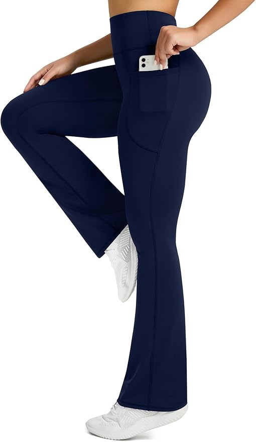 Womens Flared Yoga Pants with Pockets, High Waisted Flare Leggings Bell Bottom Bootcut Yoga Dress Pants