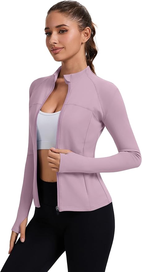 Rapbin Women's Full Zip Workout jackets Runing Slim Fit Athletic Tops With Thumb Holes