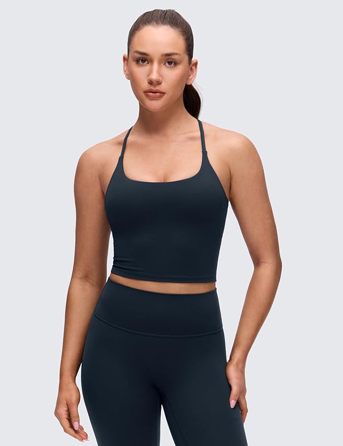 CRZ YOGA Butterluxe Twist Cross Back Crop Tank Tops for Women - Padded Adjustable Straps Yoga Longline Sports Bras