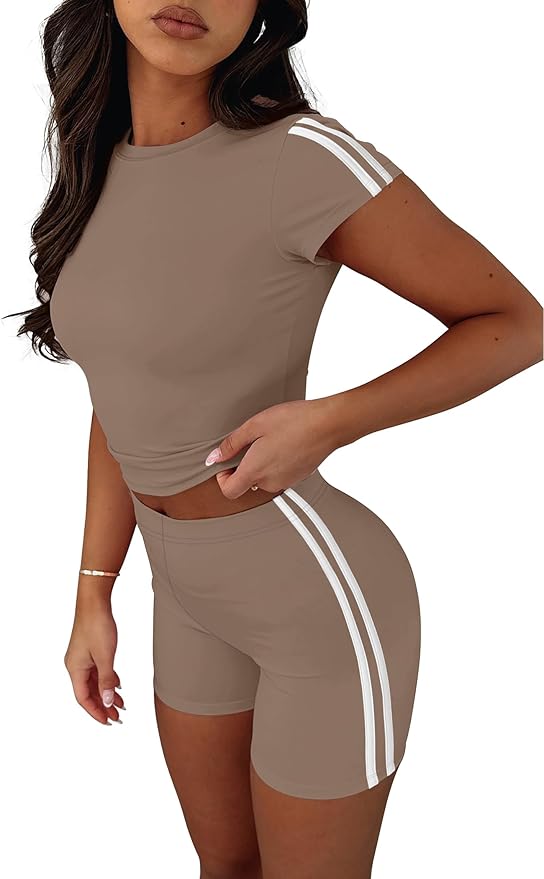 NIASHOT Womens Two Piece Lounge Sets Summer Contrast Side Stripes 2 Piece Workout Athletic Outfits Matching Clothing Set
