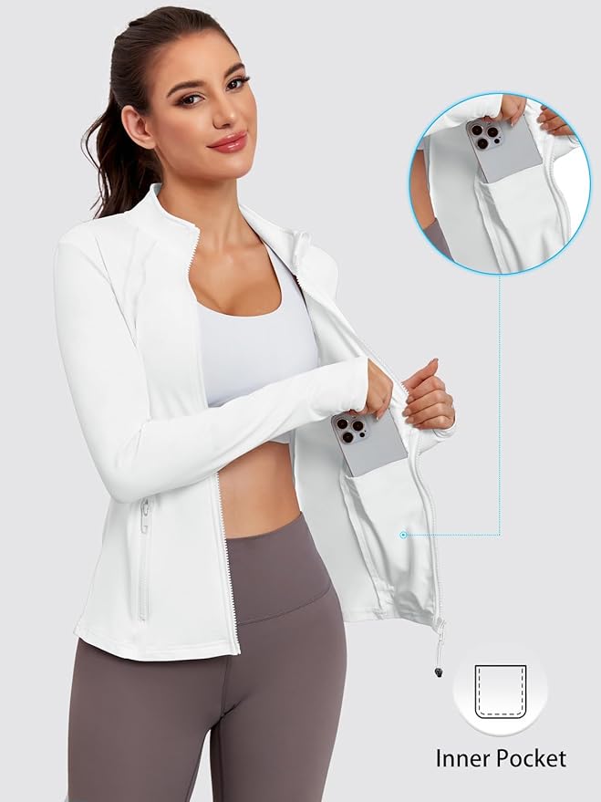 VUTRU Women Athletic Jacket Fitted Workout Running Zip Up Track Coat Layer with Thumb Holes Pockets for Yoga Gym Travel
