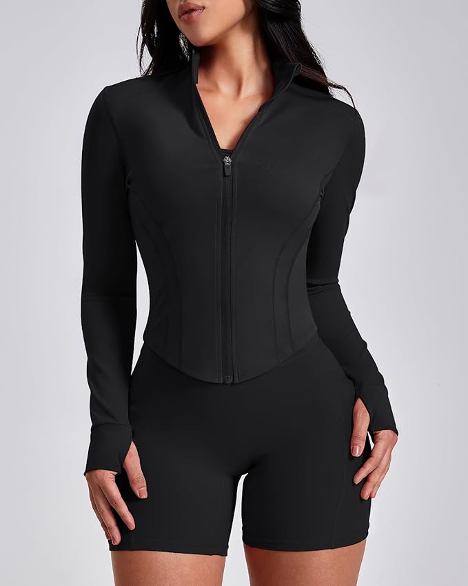 GYM RAINBOW Workout Jackets for Woman Lightweight Athletic Full Zip Running Jacket BBL Cropped Jackets Slim With Thumb Holes