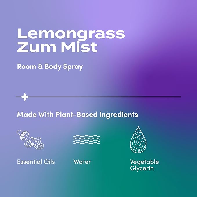 Indigo Wild Zum Mist Room & Body Spray - Aromatherapy Essential Oil Spray - Natural Body Mist & Room Spray - Lemongrass Scent - 4 fl oz