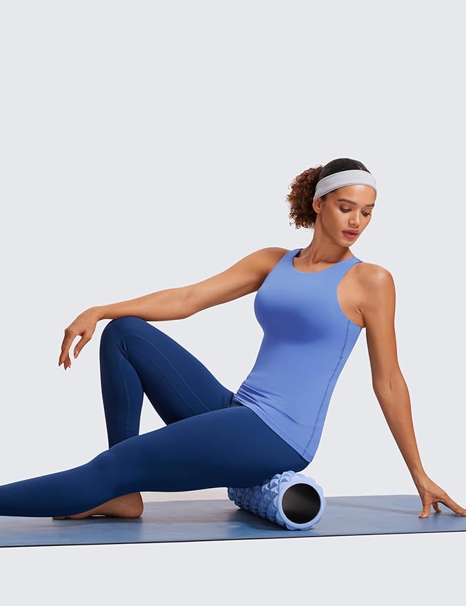 CRZ YOGA Butterluxe High Neck Tank Tops for Women - Racerback Workout Padded Yoga Athletic Camisole with Built in Bra