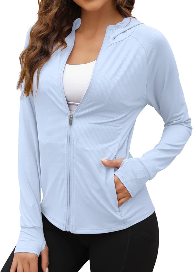 We1Fit Women's UPF 50+ Sun Protection Jacket Hoodie Sun Shirts Hiking Running Athletic Shirt