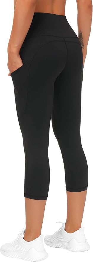 THE GYM PEOPLE Thick High Waist Capris Yoga Pants with Pockets, Tummy Control Workout Running Yoga Leggings for Women