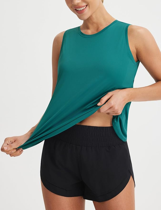 baleaf Women's Workout Tops Athletic Tank Tops Loose Fit Sleeveless Open Back Running Shirts UPF50+ Gym Exercise Yoga