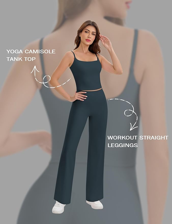 Ieumaz Strappy Crop Top for Women Scoop Neck Longline Gym Workout Sports Bras Built in Removable Pads Yoga Camisole Tank Top