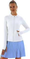 Women Jacket Full Zip UP Workout Athletic Cropped Jacket wIth Thumb Holes Running Yoga Sportswear