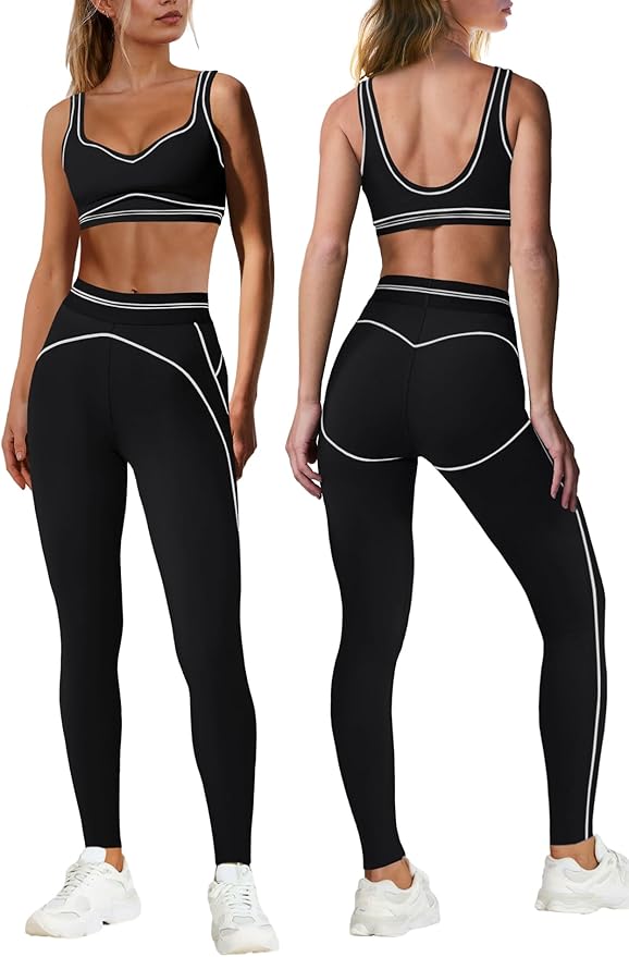 Nirovien Womens 2 Piece Workout Sets Athletic Yoga Sets Pilates Gym Outfits Butt Lifting Leggings and Sports Bra