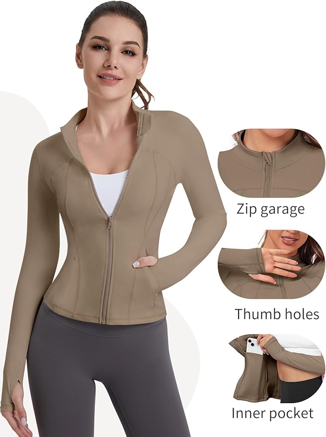 VUTRU Womens Workout Yoga Jacket Lightweight Zip Up Athletic Jacket Lightweight Cropped Jacekt with Pockets
