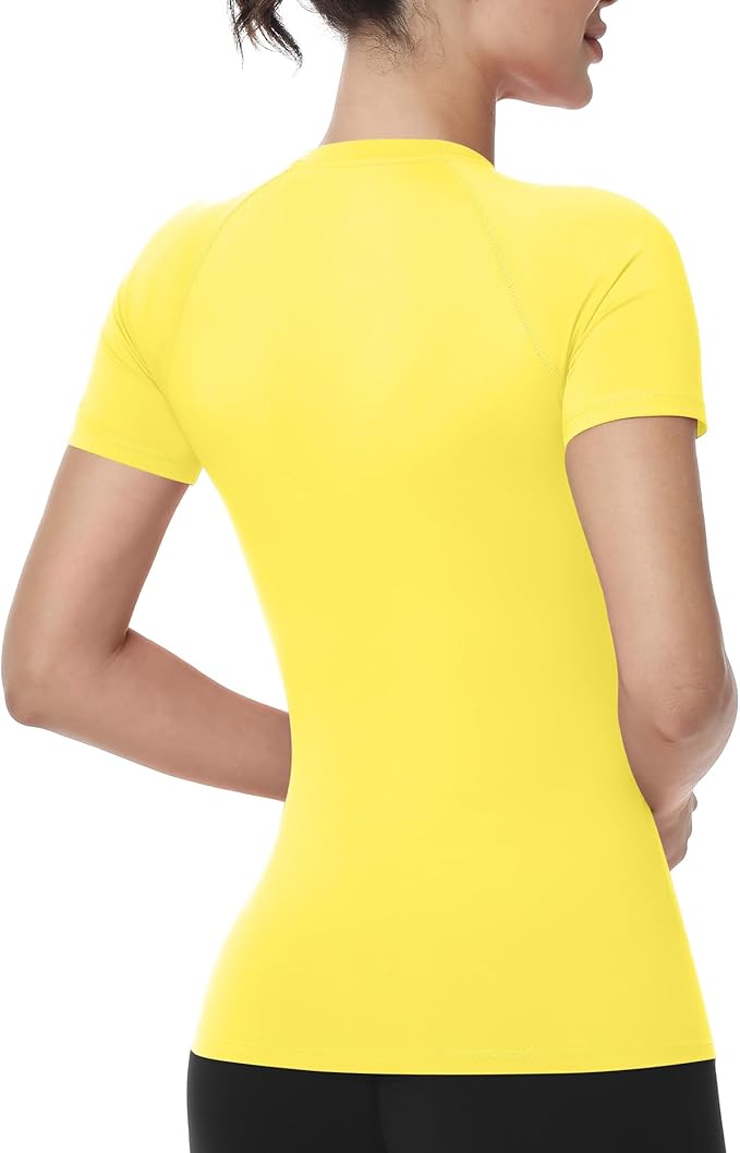 Runhit Compression Shirt Women Short Sleeve Workout Tops Athletic Gym Moisture Wicking T-Shirt Running Yoga Base Layer