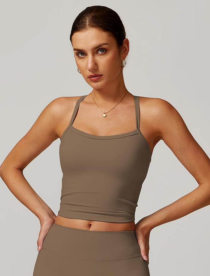 QBGJTD Womens Longline Sports Bras Cross Back Active Gym Yoga Padded Workout Crop Tank Top with Built in Bra